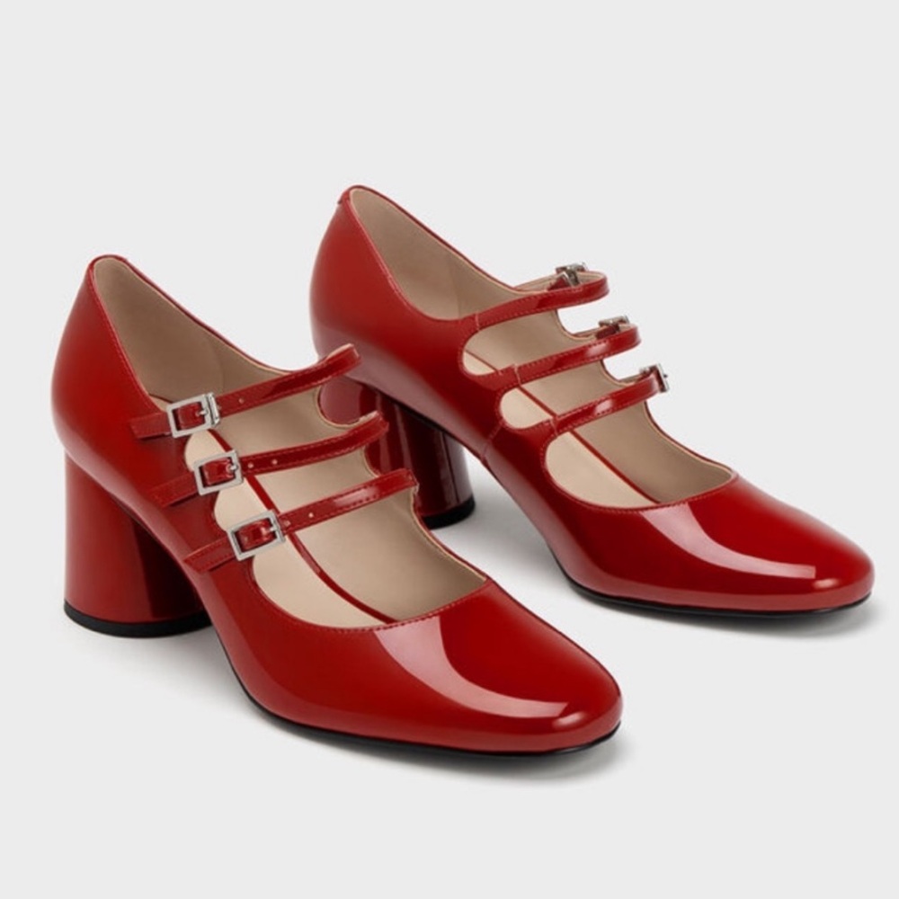 Claudie Patent Buckled Mary Janes - Red Charles and Keith